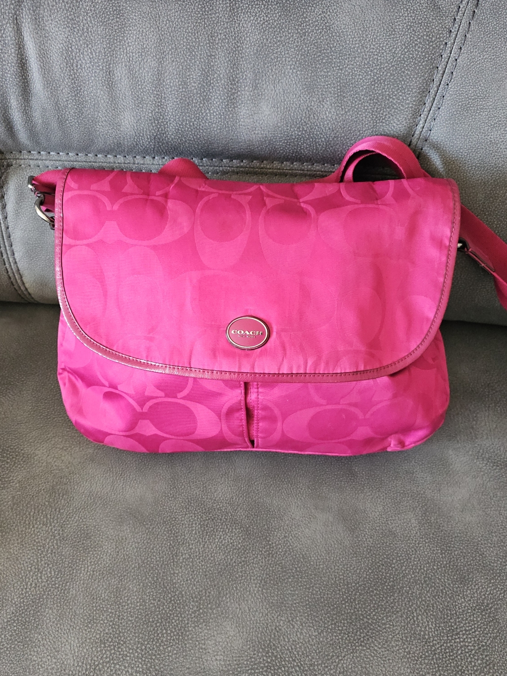 Coach Pink Signature Nylon Crossbody Messenger Bag